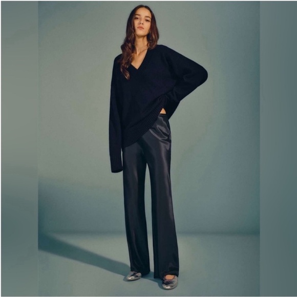 Reformation Pants - Reformation Gale Satin Mid Rise Bias Pant in Midnight